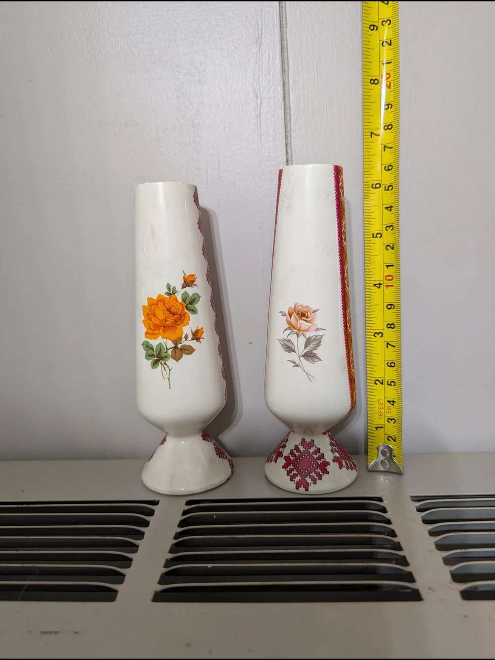 Vintage Ukrainian Folk Art Ceramic Bud Vases Set of 2